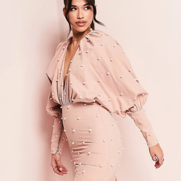 Pearl blush denim dress puff sleeve - Picture 3 of 3